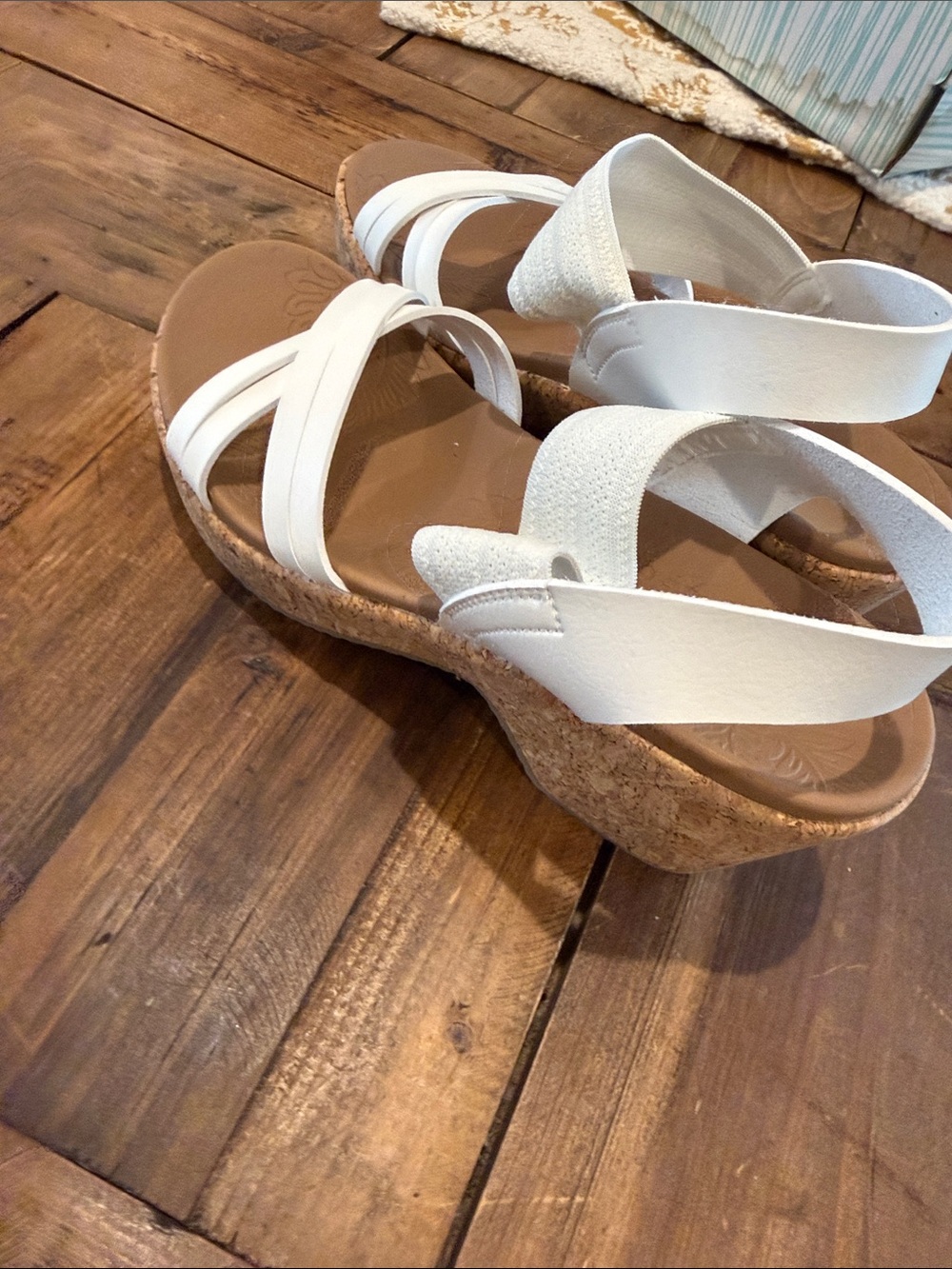 Skechers White Strappy Cork Wedge Sandals - Picture 2 of 5